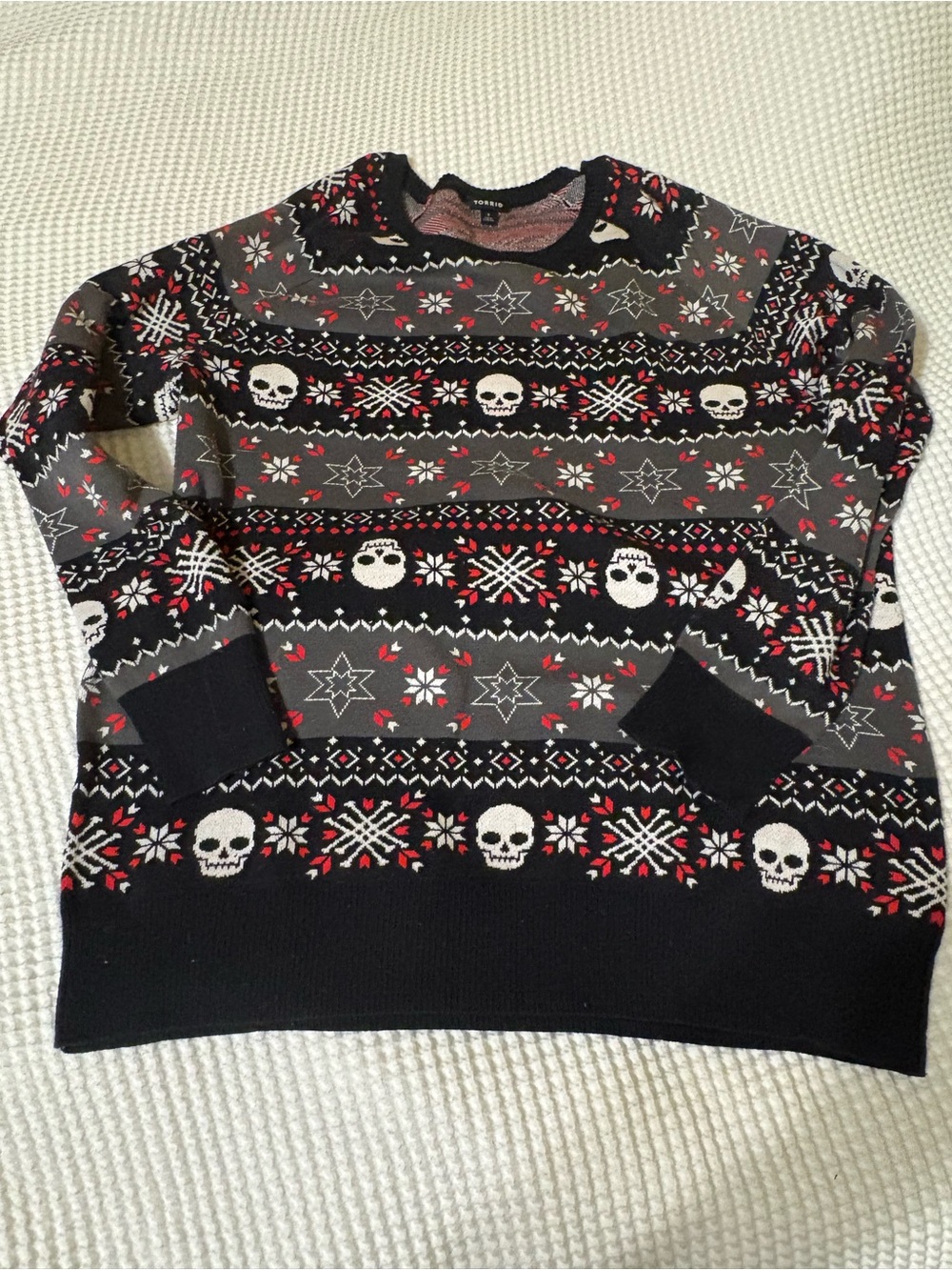 Torrid Skull Crewneck Sweater - Black/Grey/Red